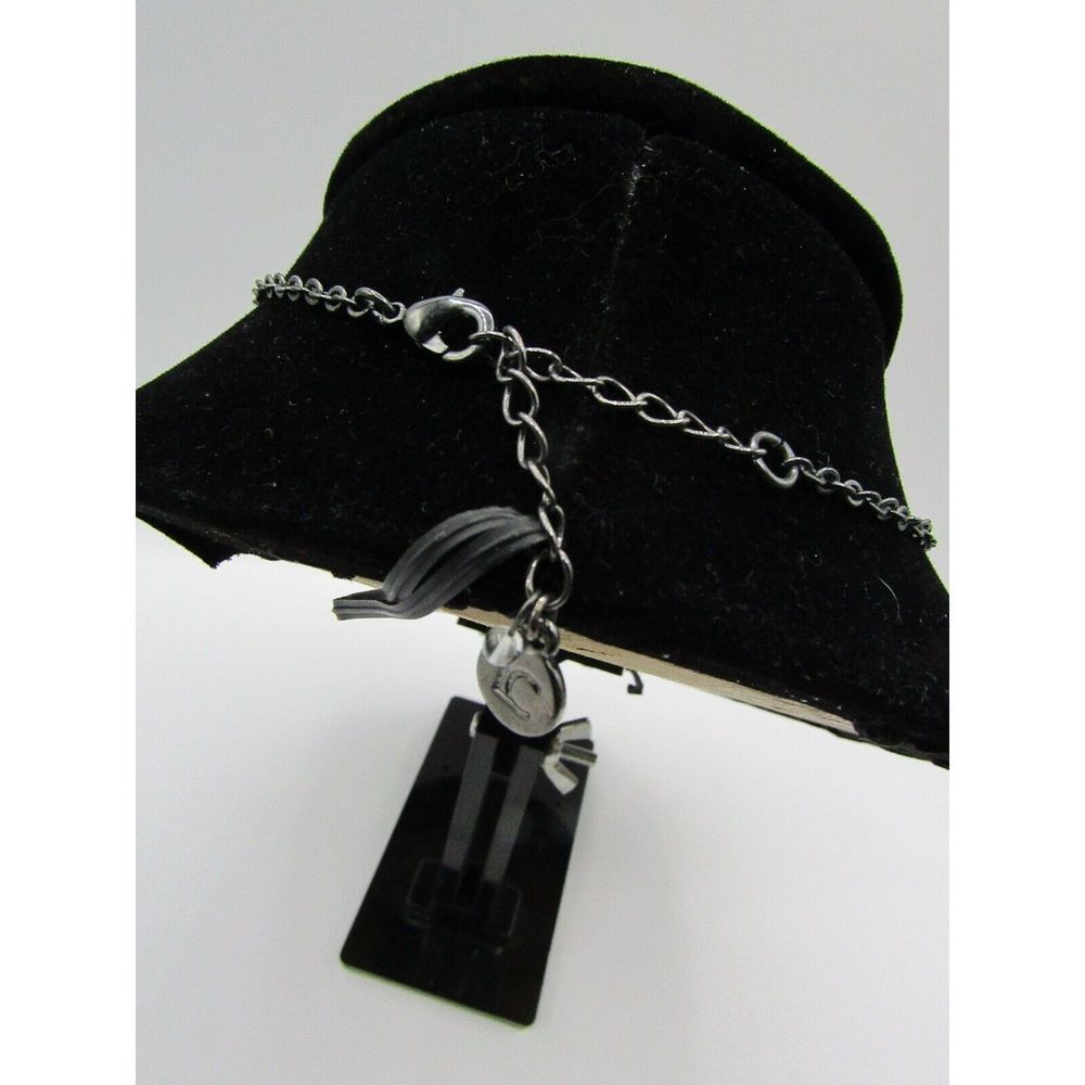 LIZ Claiborne Hanging Blue Lucite Beaded Rhinestone Gun Tone Necklace - Picture 5 of 5